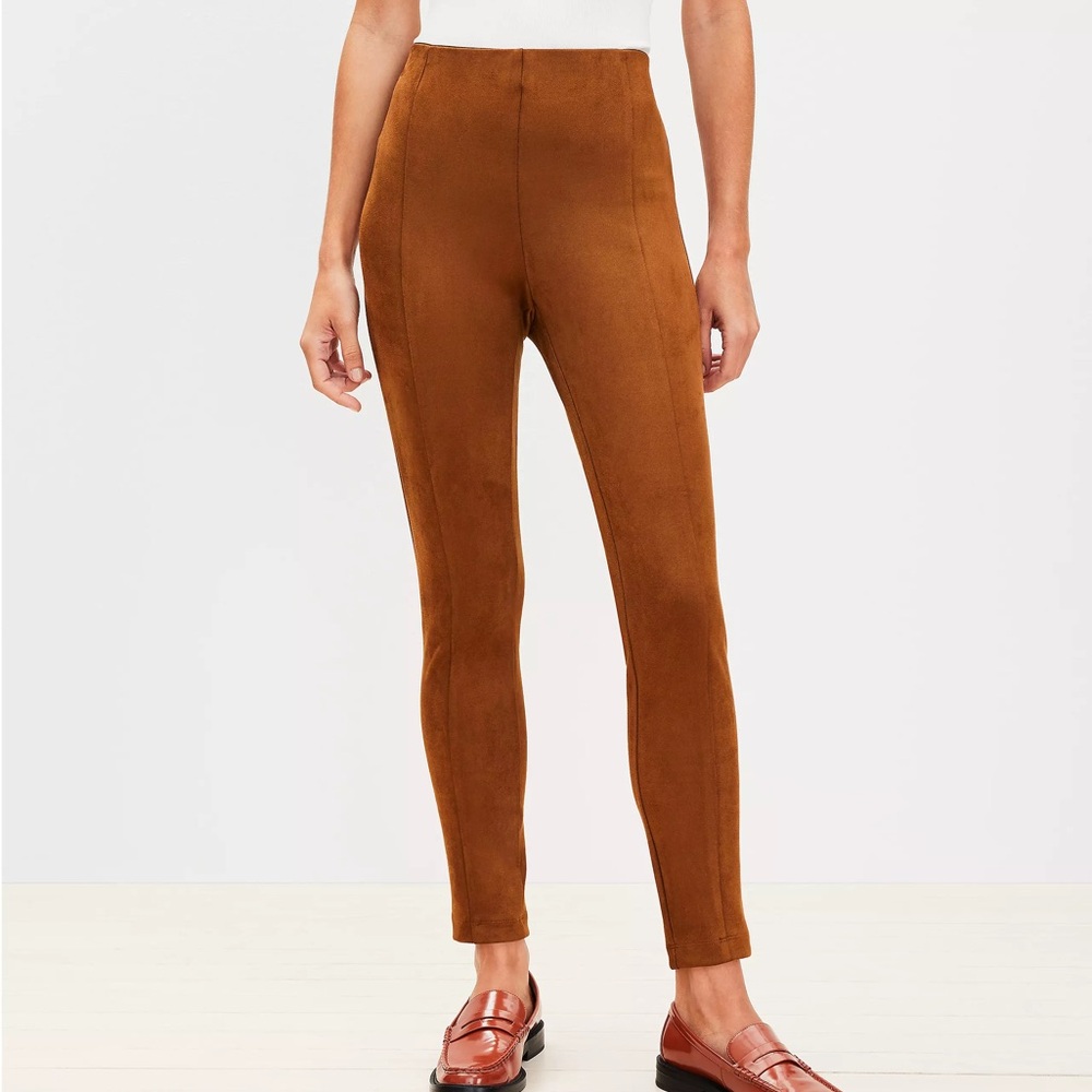 Ann Taylor loft faux suede skinny leggings toasted biscotti XLT - Picture 2 of 6